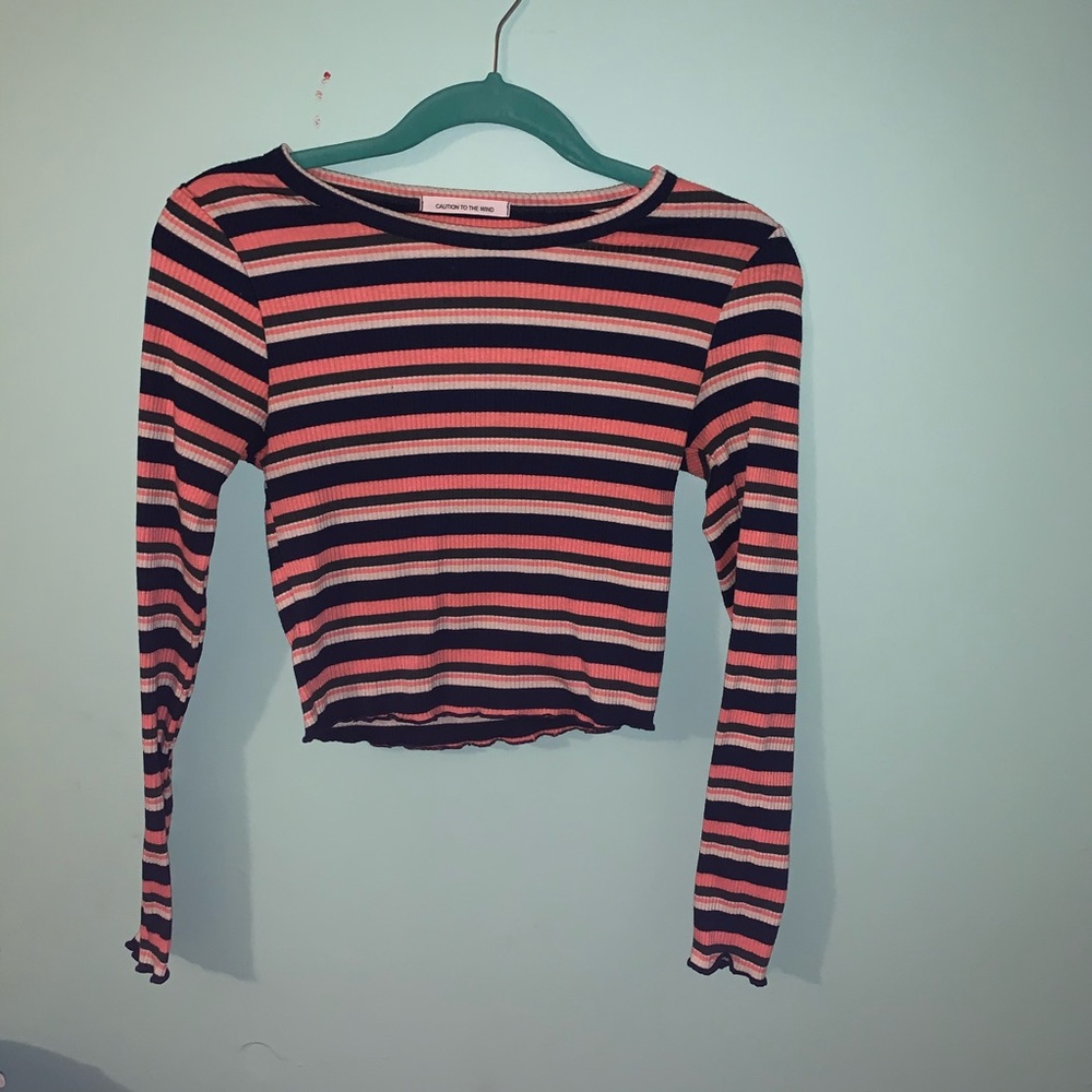 Caution to the Wind Striped Long Sleeve Crop Top